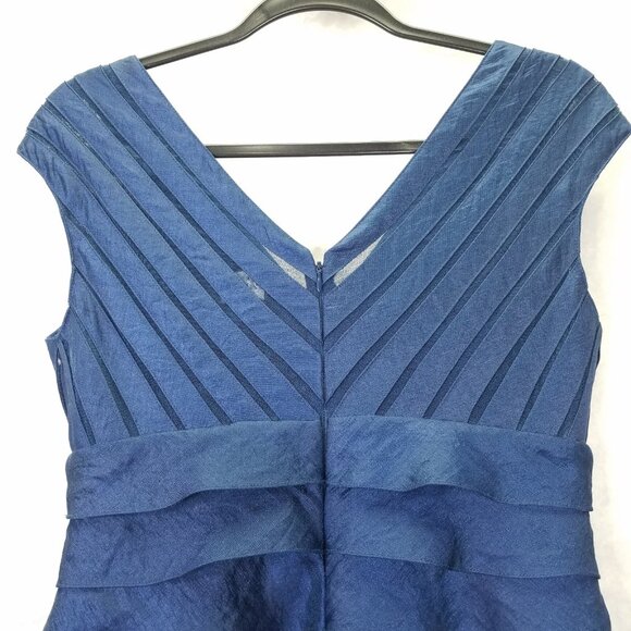 Adrianna Papell Dress 10 P Chiffon V-neck Taffeta Shutter Pleat Blue Sleeveless - Picture 6 of 13